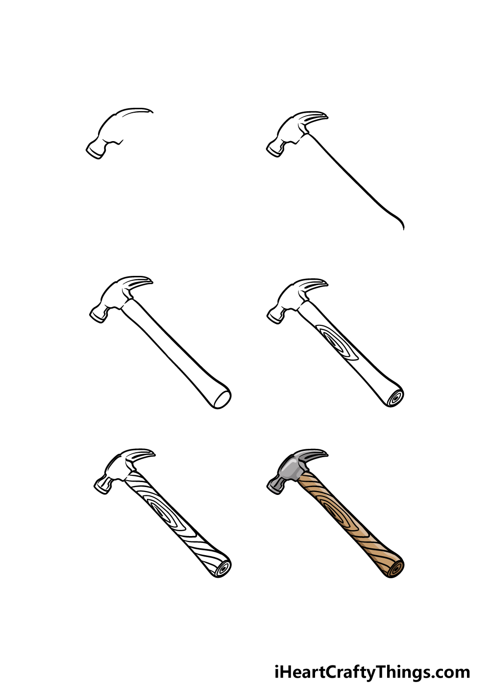 how to draw a hammer in 6 steps