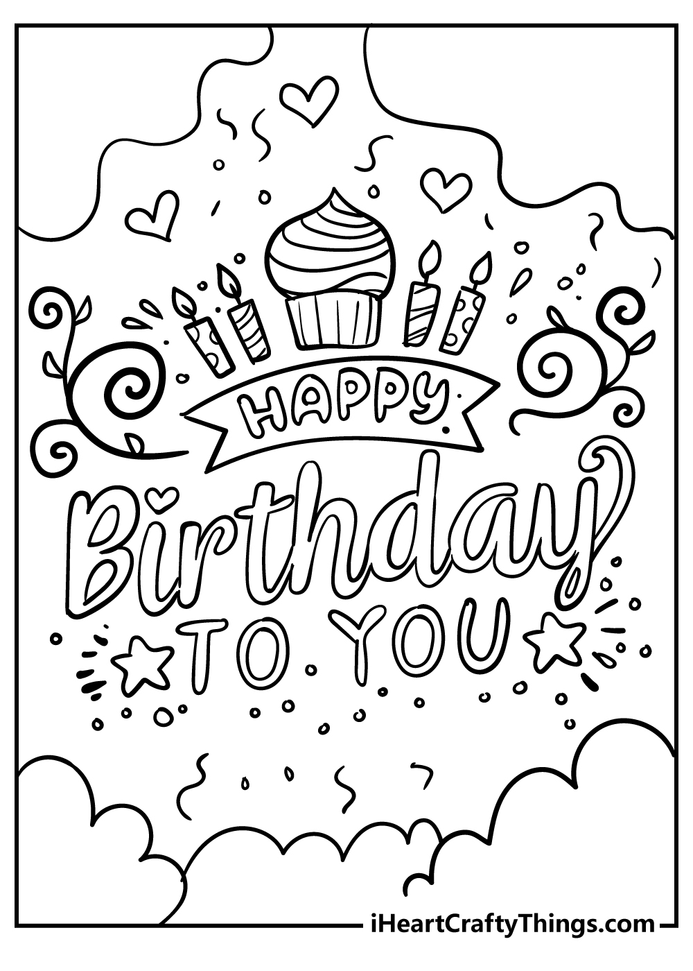 Printable Foldable Happy Birthday Coloring Card Birthday Theme