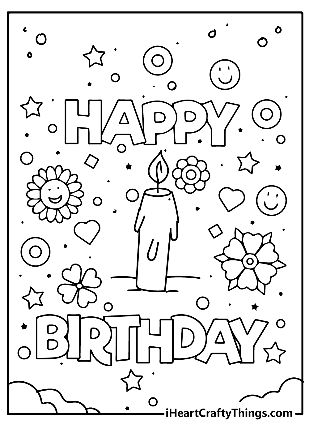 Birthday Cards Paper & Party Supplies Happy Birthday Coloring Card for ...