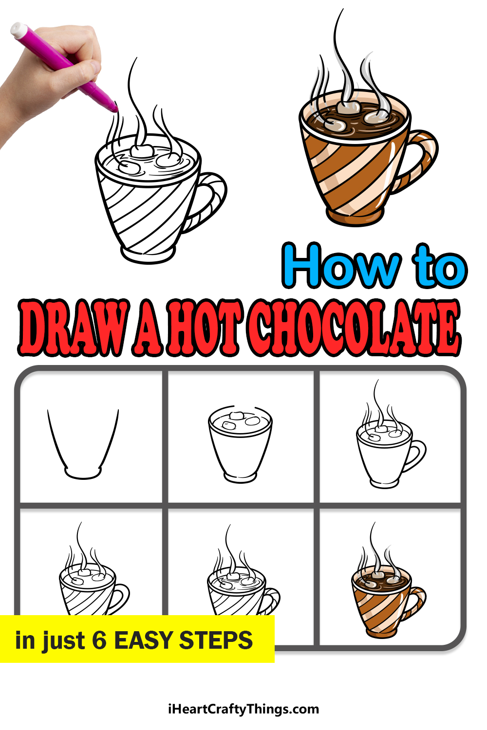 how to draw a hot chocolate in 6 easy steps