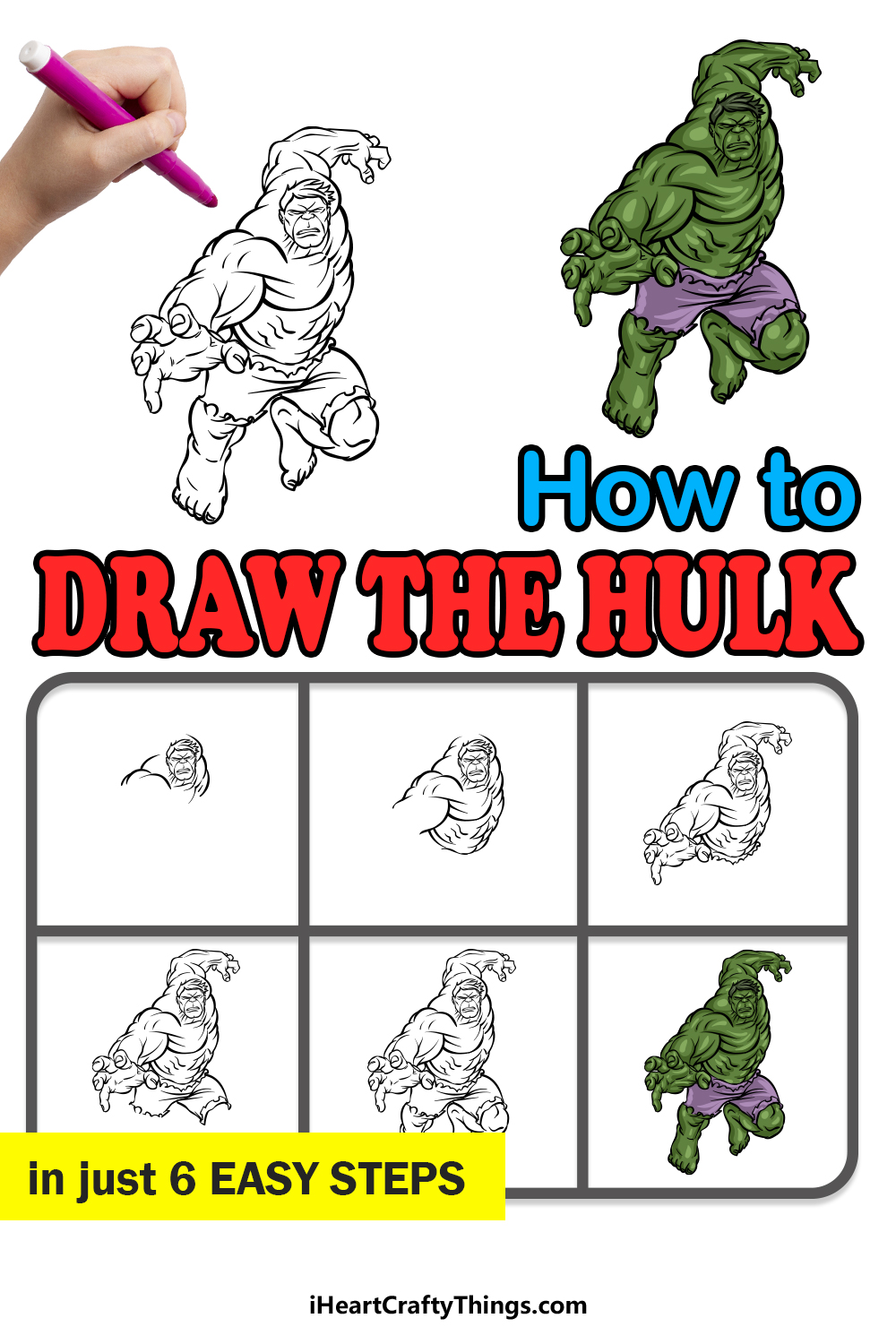 how to draw The Hulk in 6 easy steps