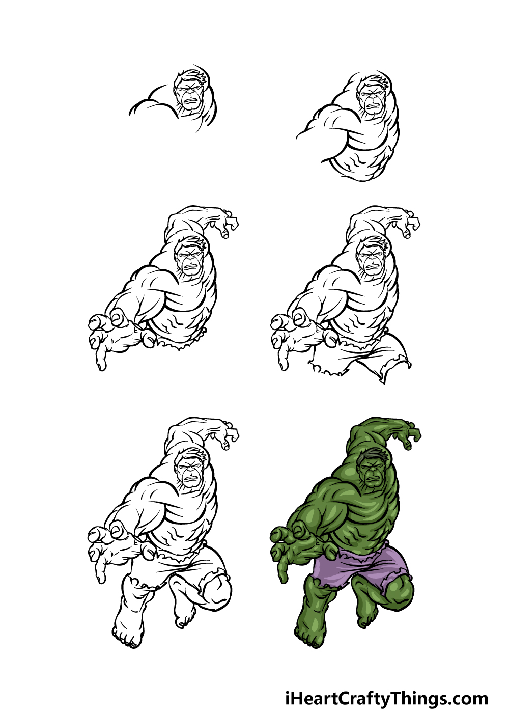 how to draw hulk step by step