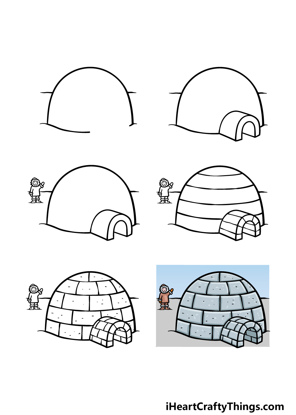 how to draw an Igloo in 6 steps
