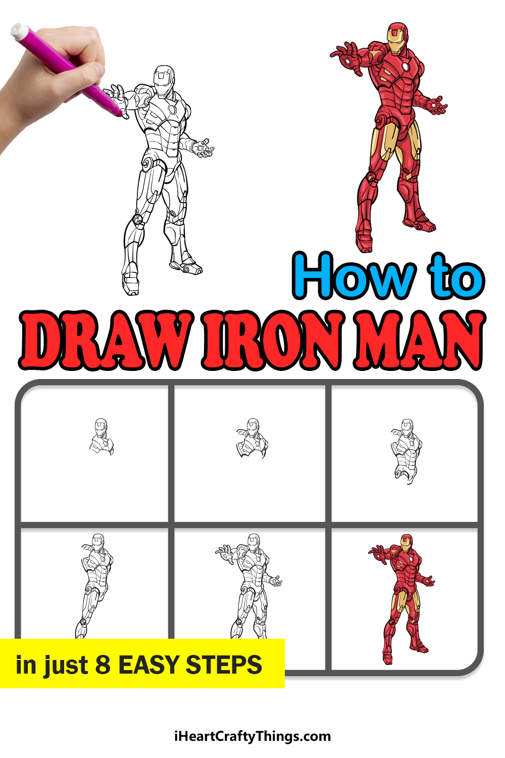 how to draw Iron Man in 8 steps