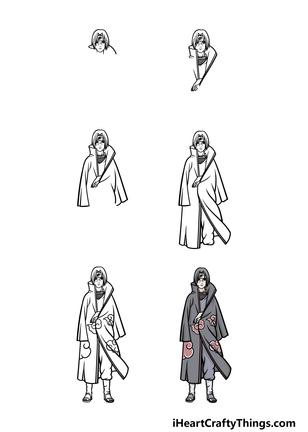 how to draw Itachi Uchiha in 6 steps