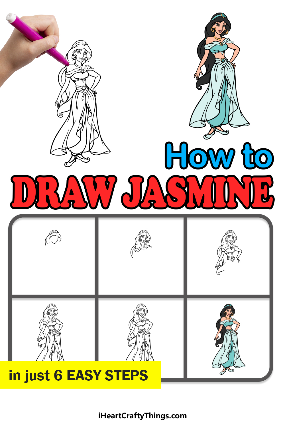 how to draw Jasmine in 6 easy steps