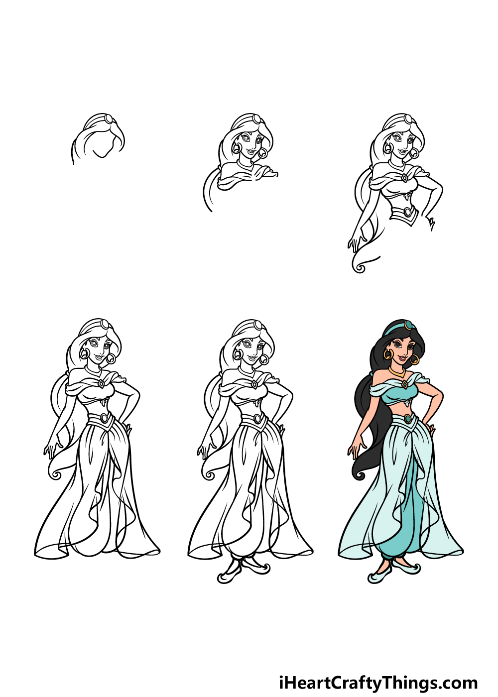 how to draw Jasmine in 6 steps
