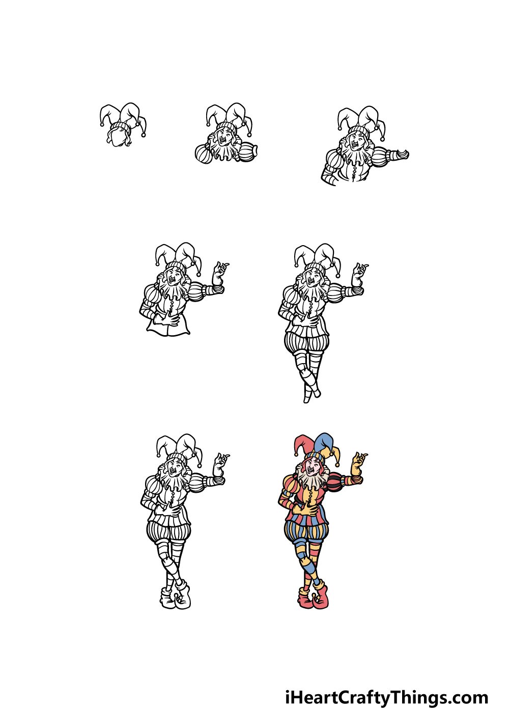 how to draw a Jester in 6 steps