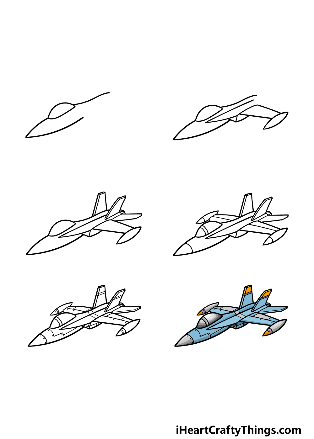 how to draw a Jet in 6 steps