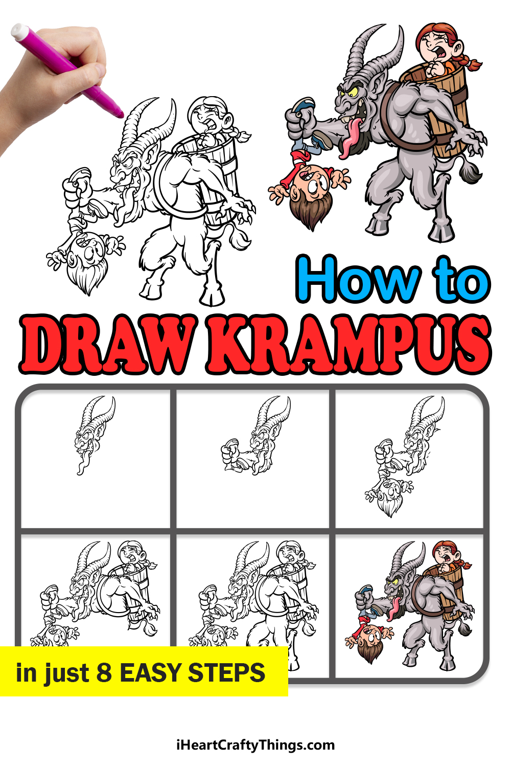 how to draw Krampus in 8 easy steps