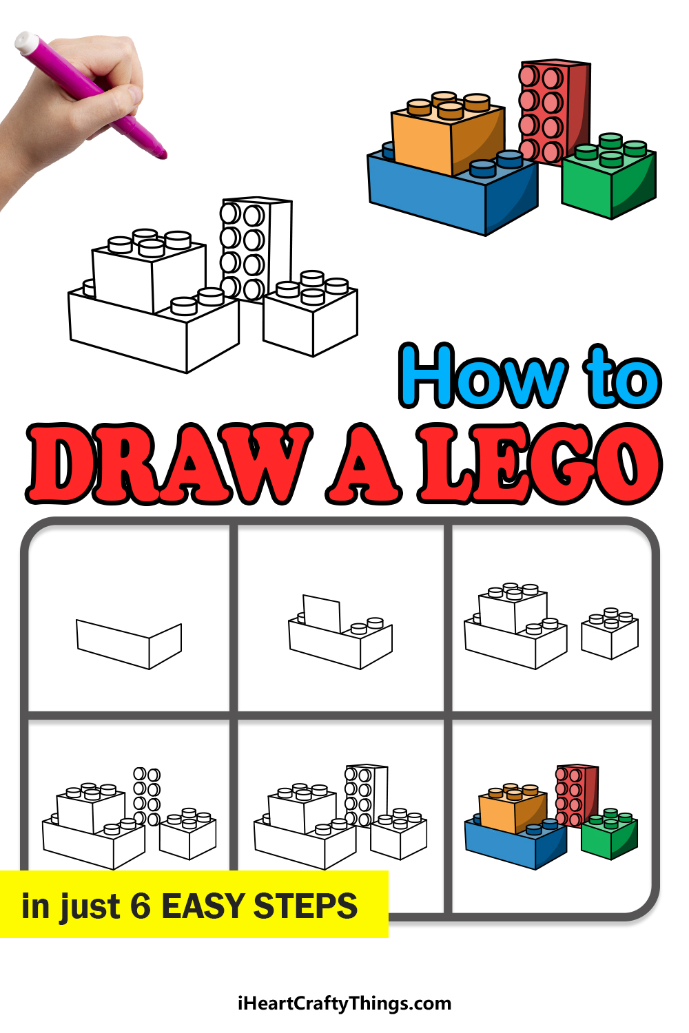 how to draw Lego in 6 easy steps