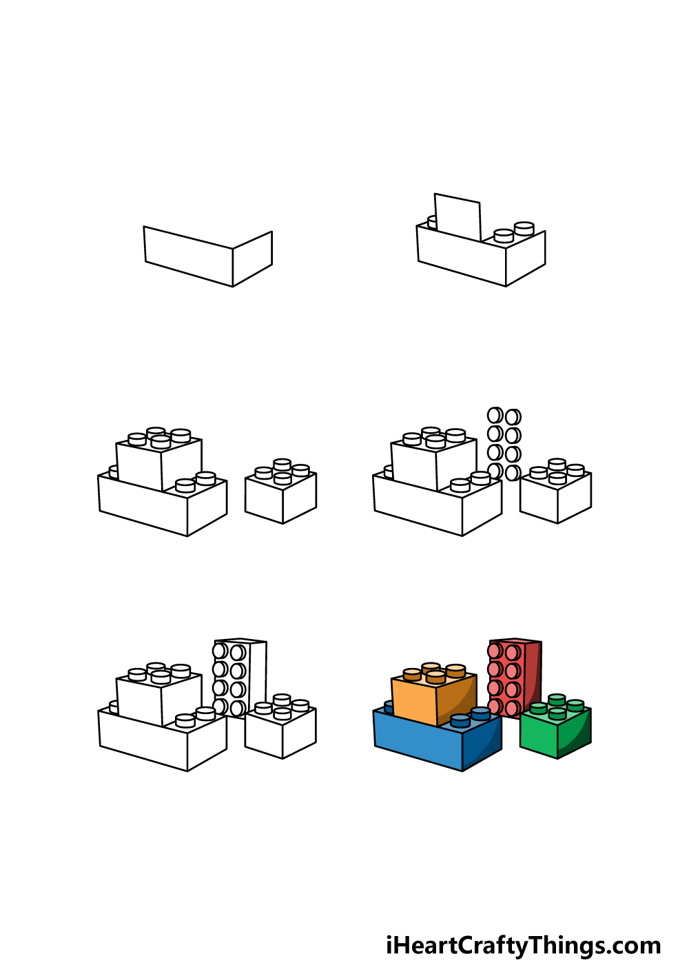 how to draw Lego in 6 steps