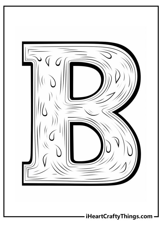 Detailed printable of elegant dripping letter B which cascades down the page in a waterfall