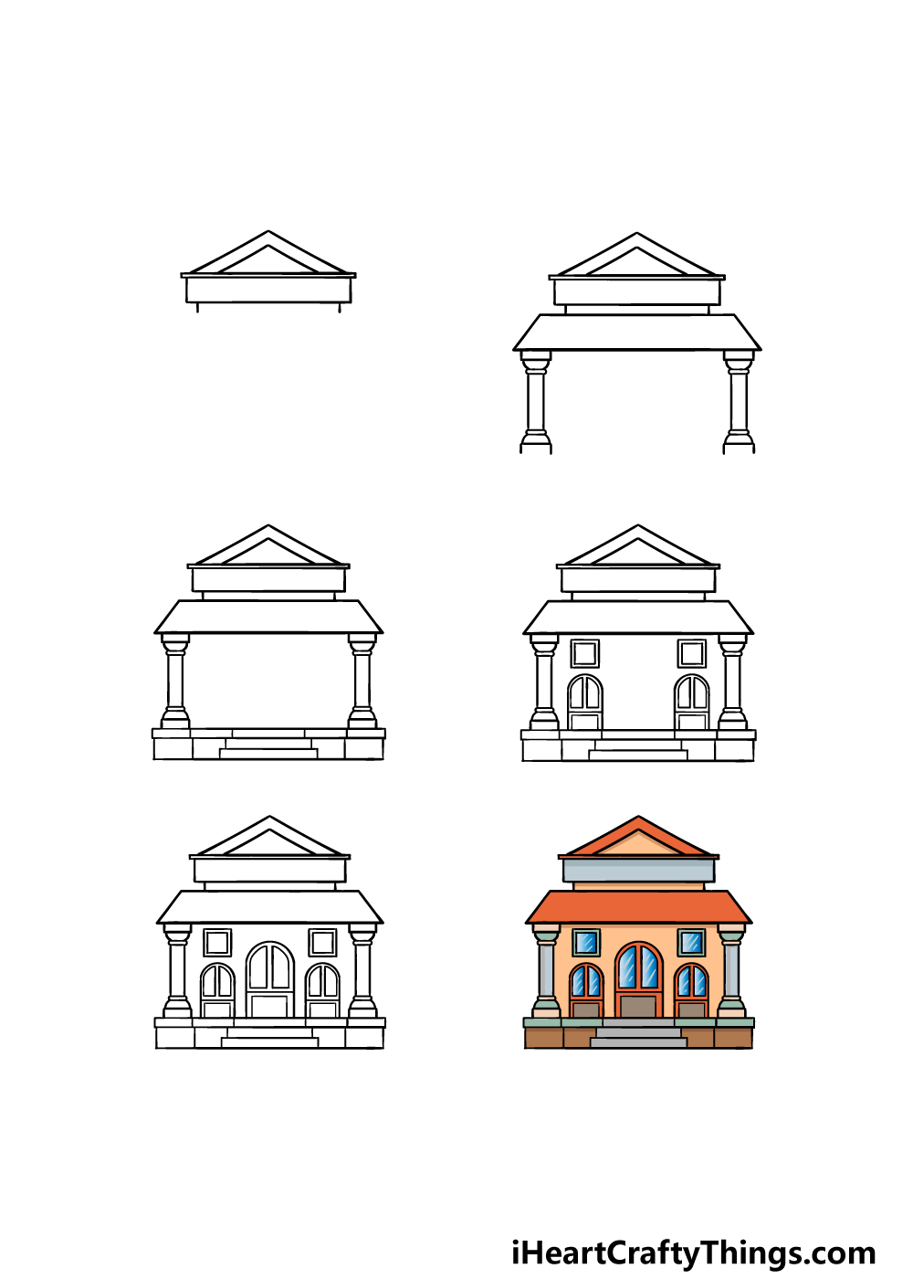 how to draw a Library in 6 steps