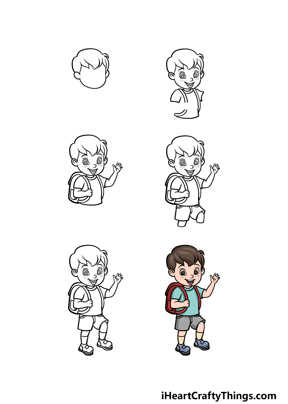 how to draw a Little Boy in 6 steps