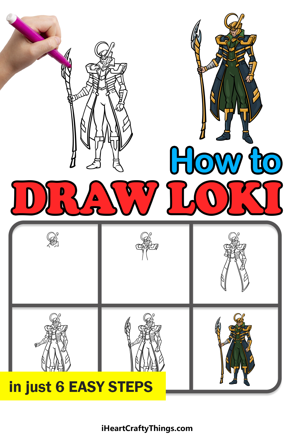 how to draw Loki in 6 easy steps