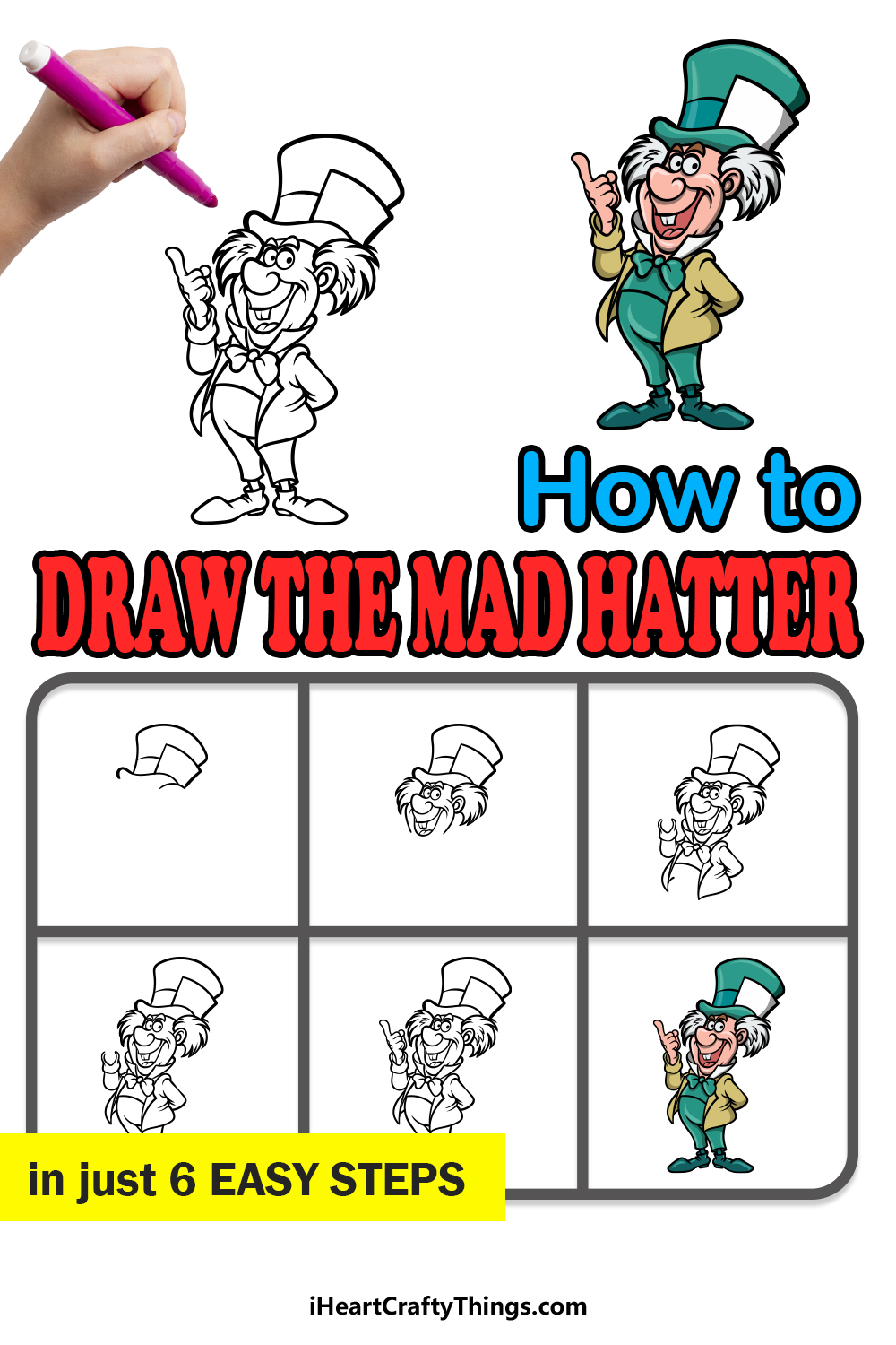 how to draw the Mad Hatter in 6 easy steps