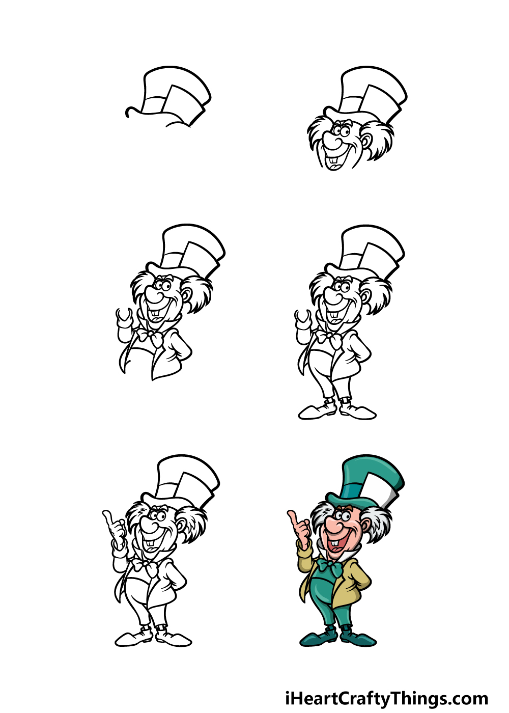 how to draw the Mad Hatter in 6 steps