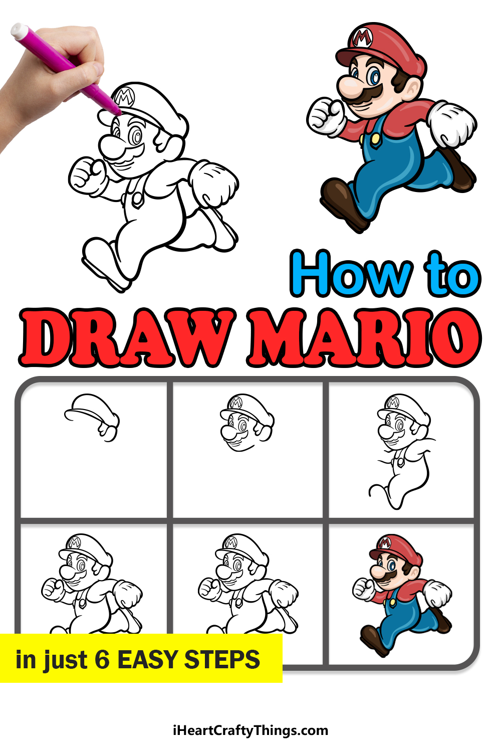 how to draw Mario in 6 easy steps