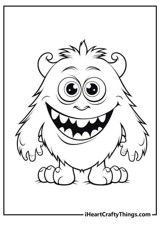 Image of a fluffy happy monster with cute little horns big round eyes and a tuft of hair on top of its head
