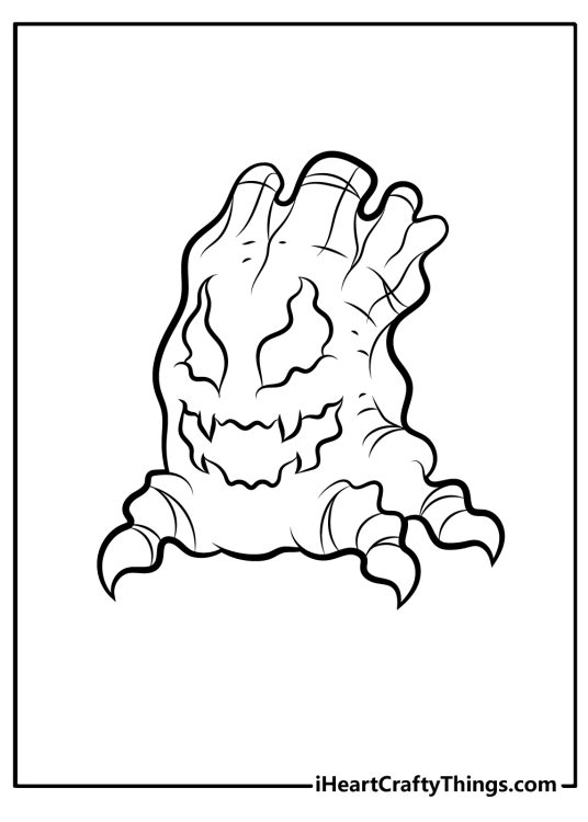 Coloring printable presenting spooky little monster tree trunk with two big eyes and a mouth