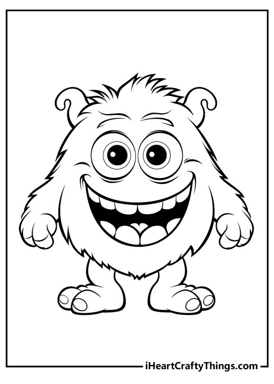 Image of a friendly-looking fluffy monster with big toothy grin Tand two perky horns