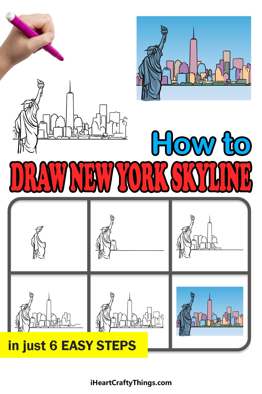 how to draw The New York Skyline in 6 easy steps