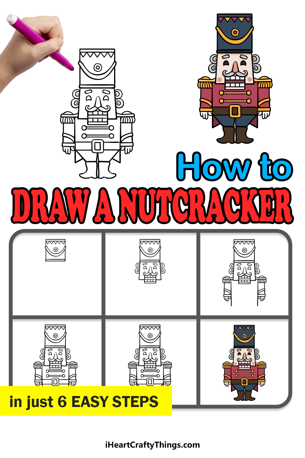 how to draw a Nutcracker in 6 easy steps