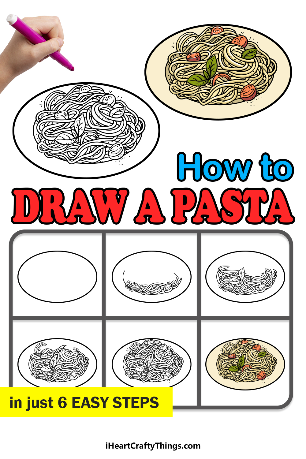 how to draw pasta in 6 easy steps