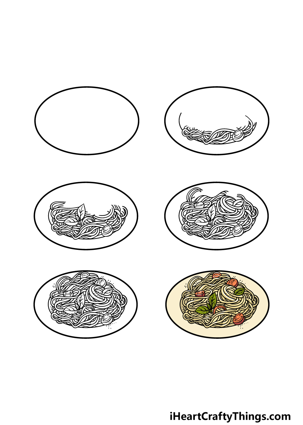 how to draw pasta in 6 steps