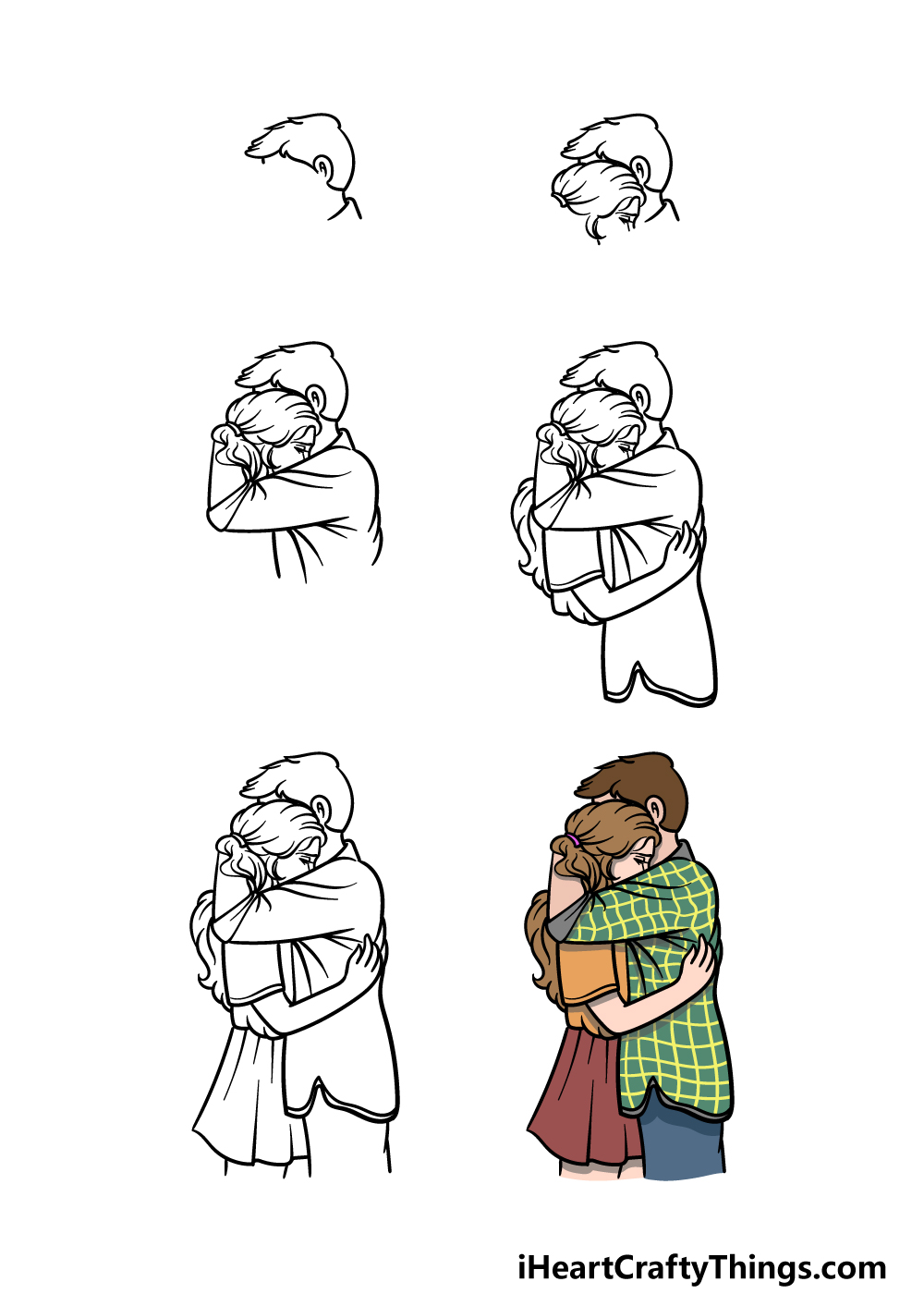 how to draw people hugging in 6 steps