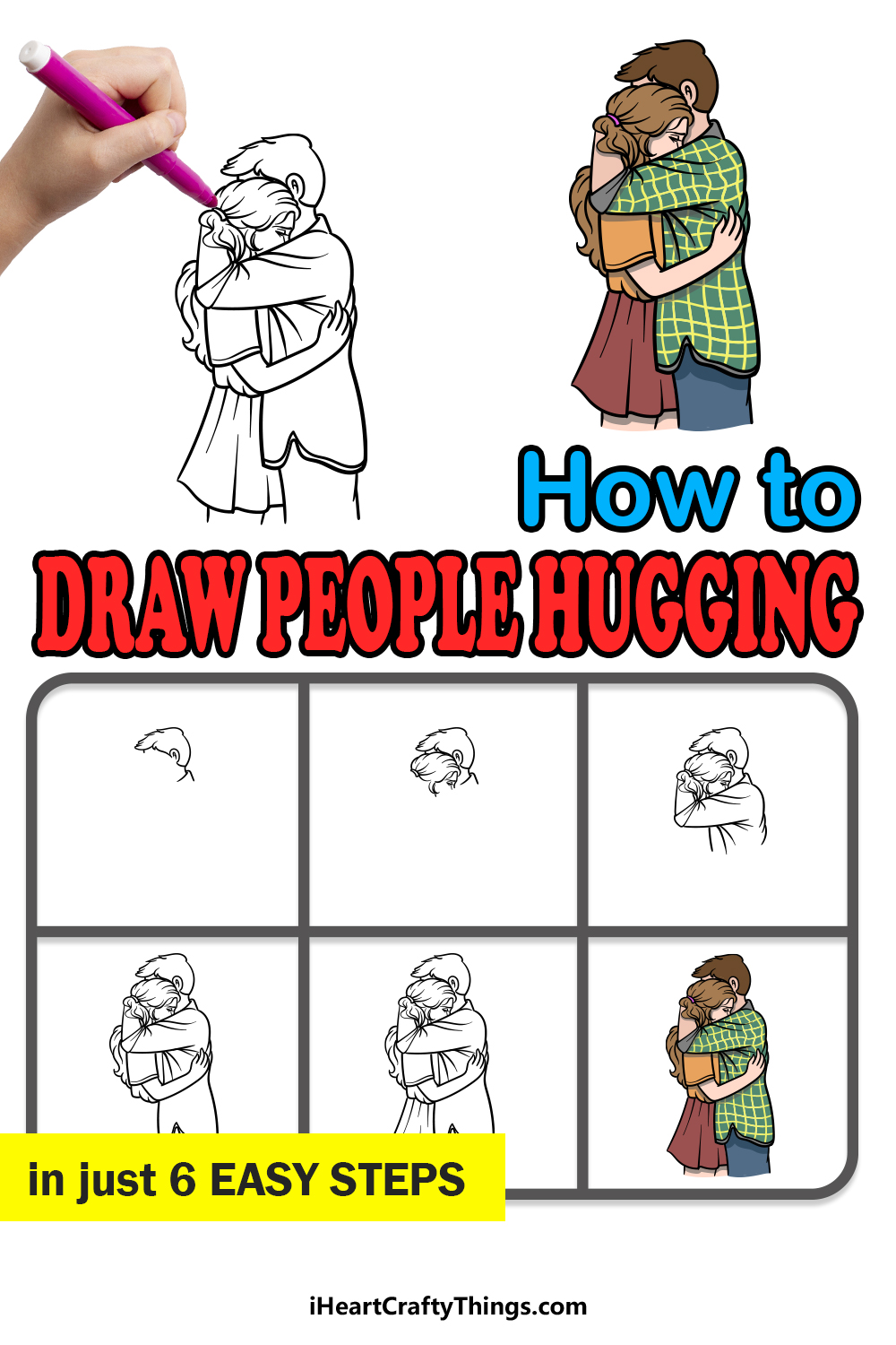 how to draw people hugging in 6 easy steps