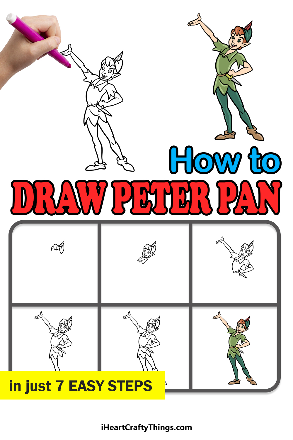 how to draw Peter Pan in 7 easy steps