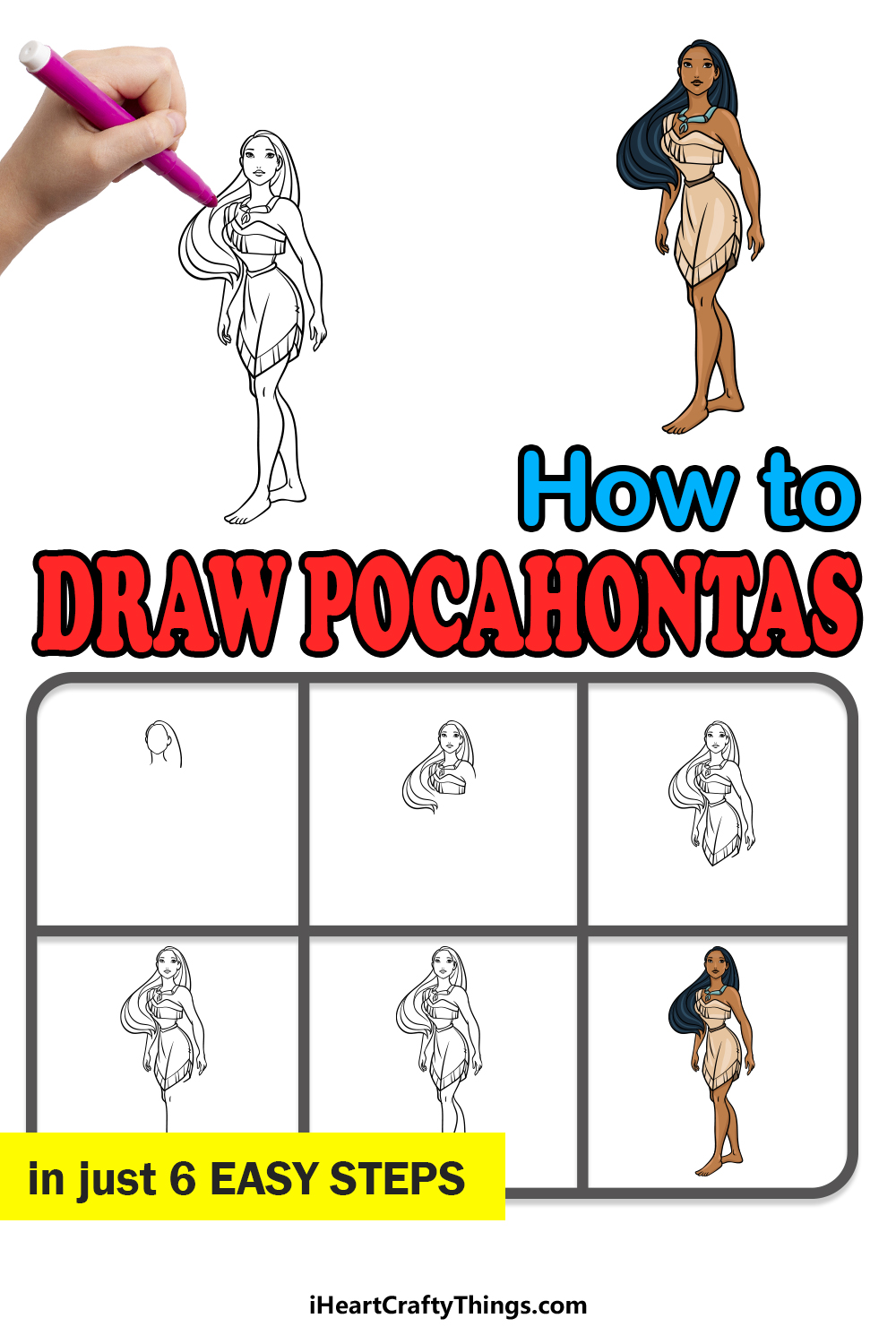 how to draw Pocahontas in 6 easy steps