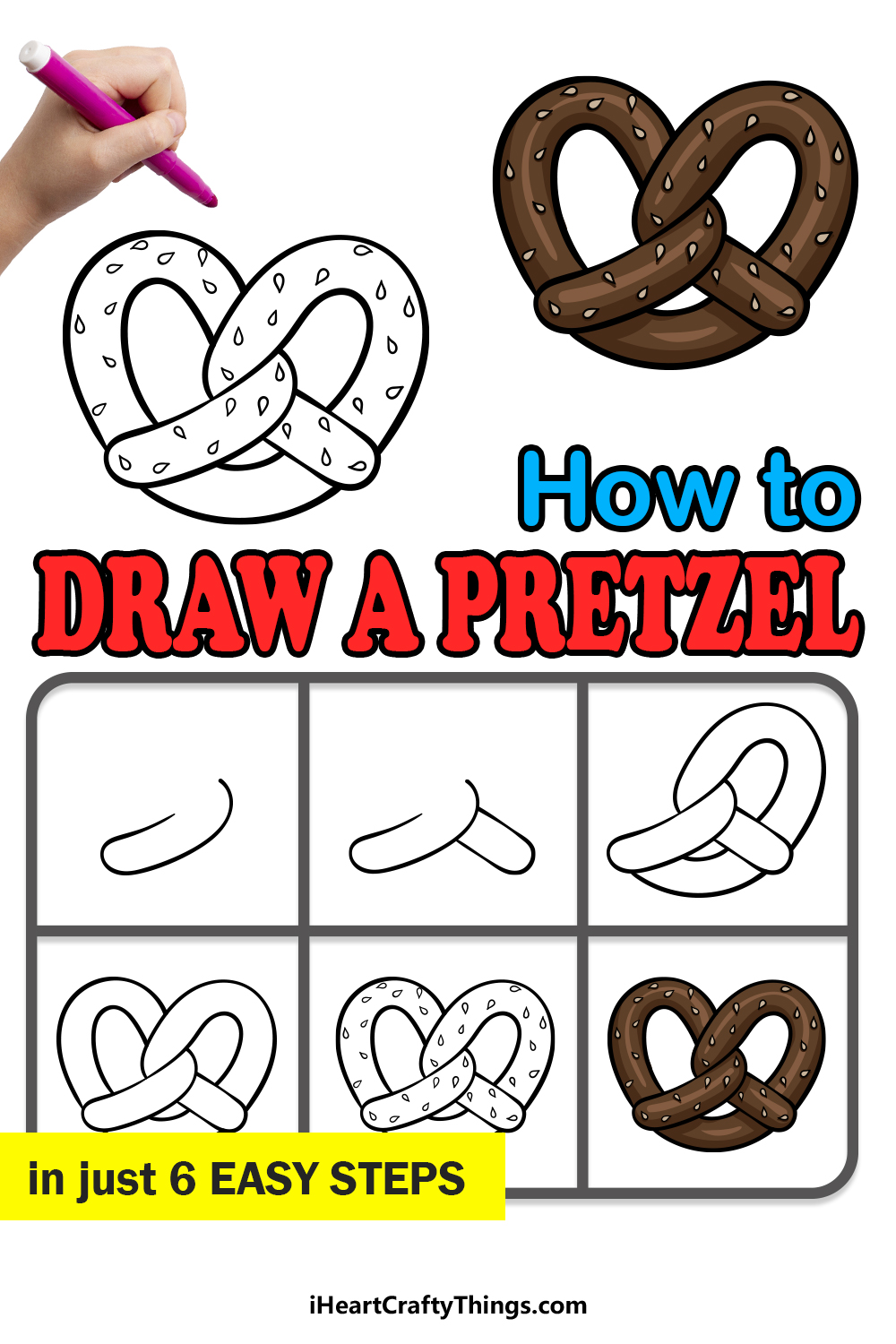 how to draw a Pretzel in 6 easy steps
