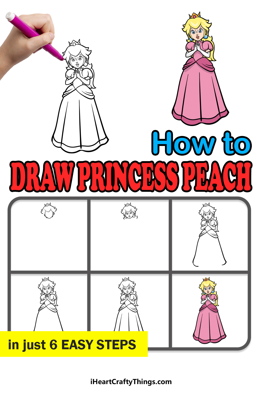 how to draw Princess Peach in 6 easy steps