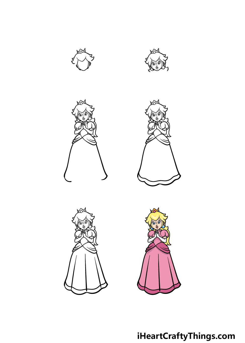 how to draw Princess Peach in 6 steps