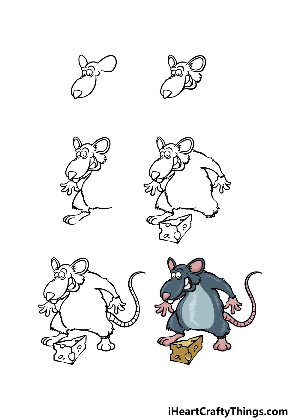 how to draw a Rat in 6 steps