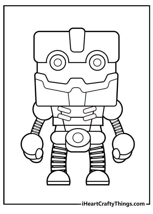 Detailed coloring page for children presenting large robot with a big square head