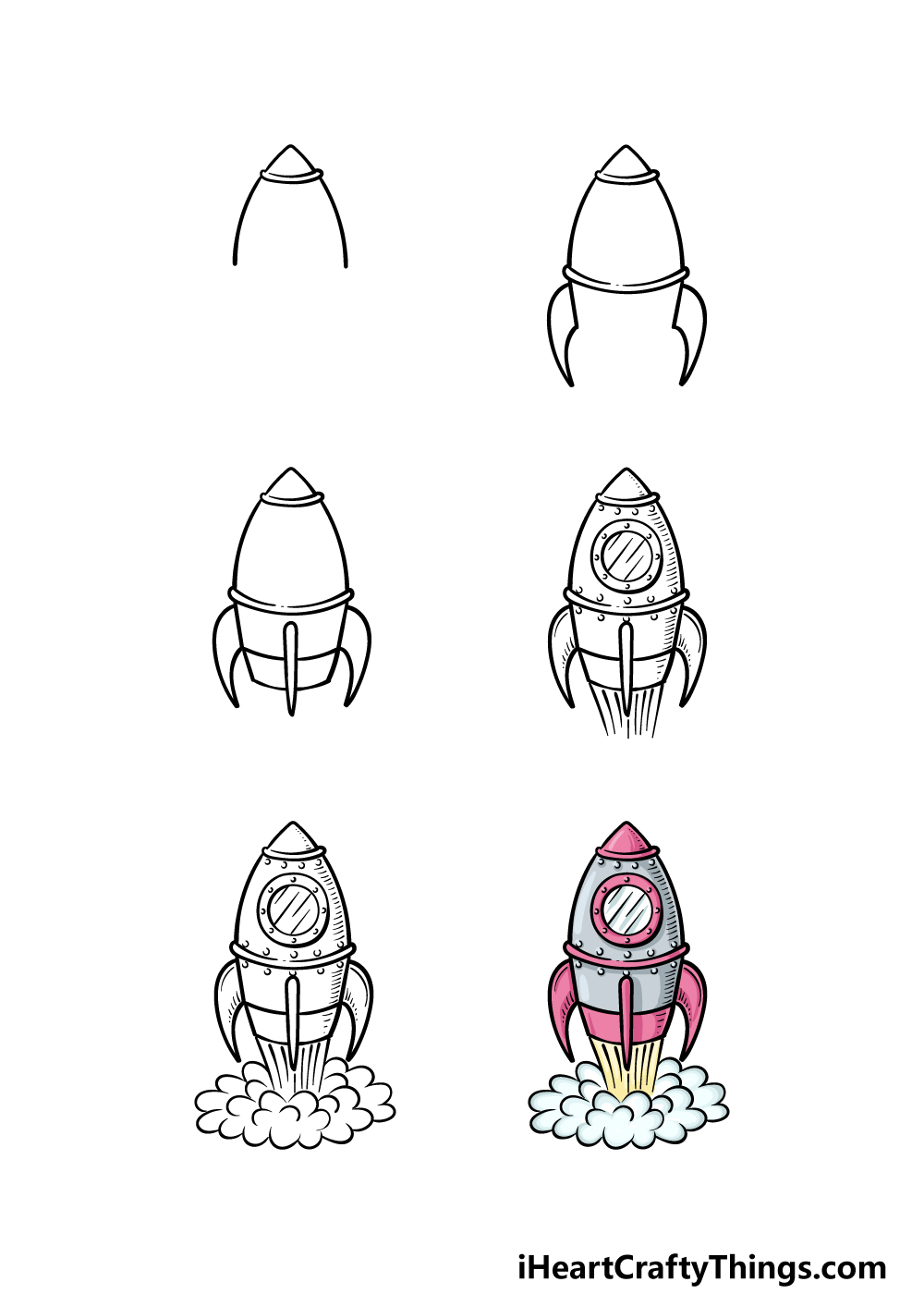 How to Draw a Rocket Ship in Space Step-By-Step Drawing Lesson for