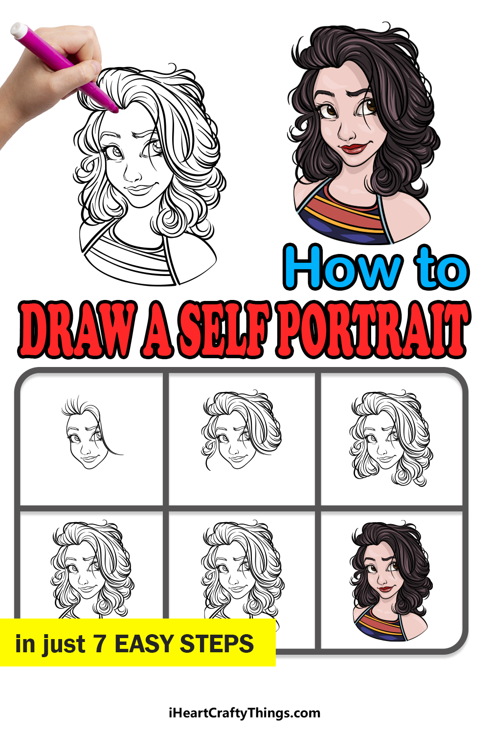 how to draw a Self Portrait in 7 easy steps