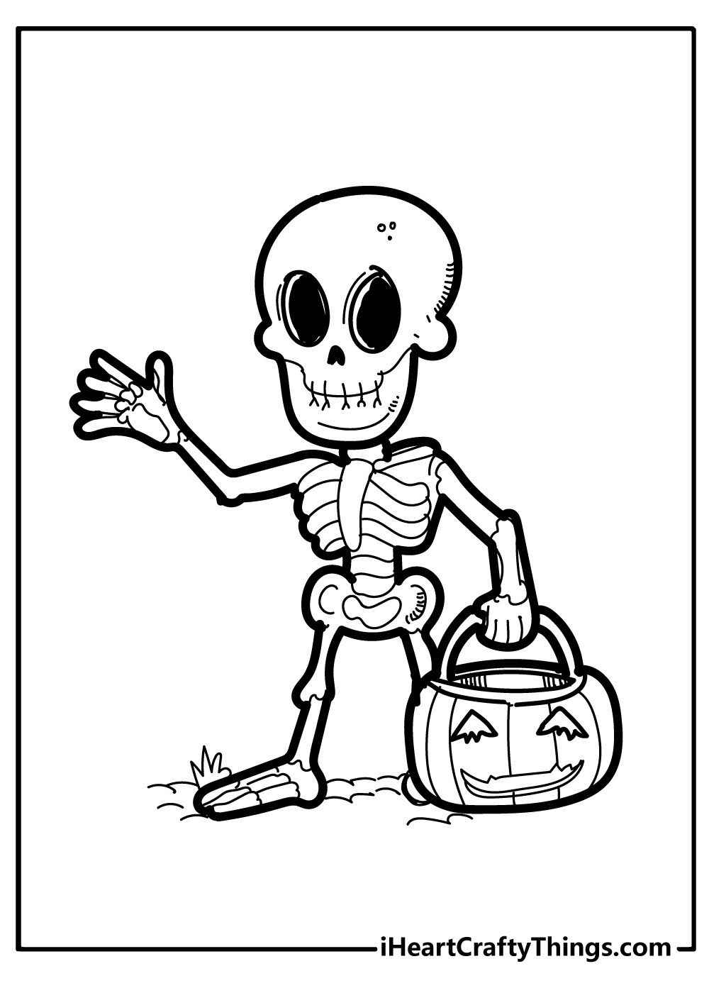 Printable Halloween Skeleton Coloring Page For Kids #1