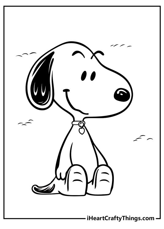 Picture to print and color featuring Snoopy sitting on his rear end looking totally relaxed