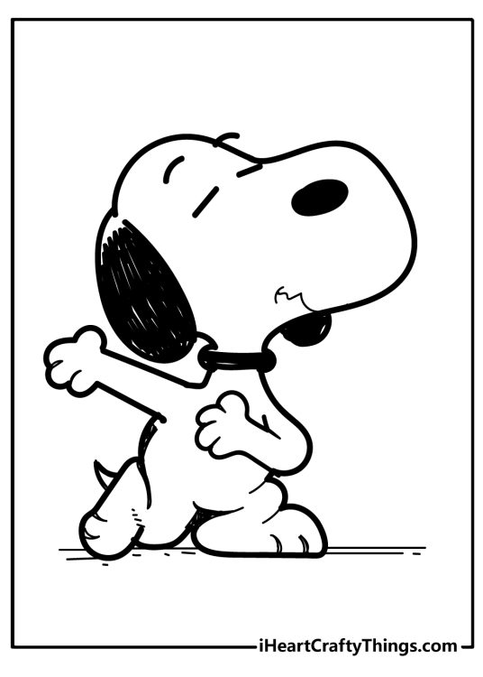 Free printable coloring picture for children capturing Snoopy in a dancing position