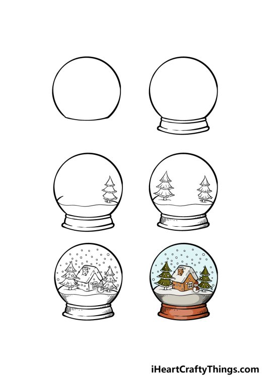 Snow Globe Drawing - How To Draw A Snow Globe Step By Step