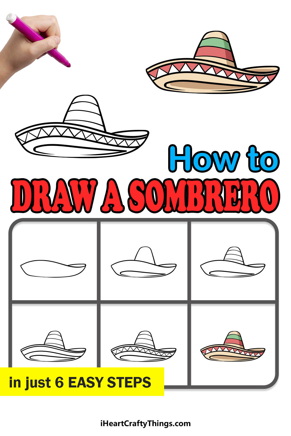 how to draw a Sombrero in 6 easy steps