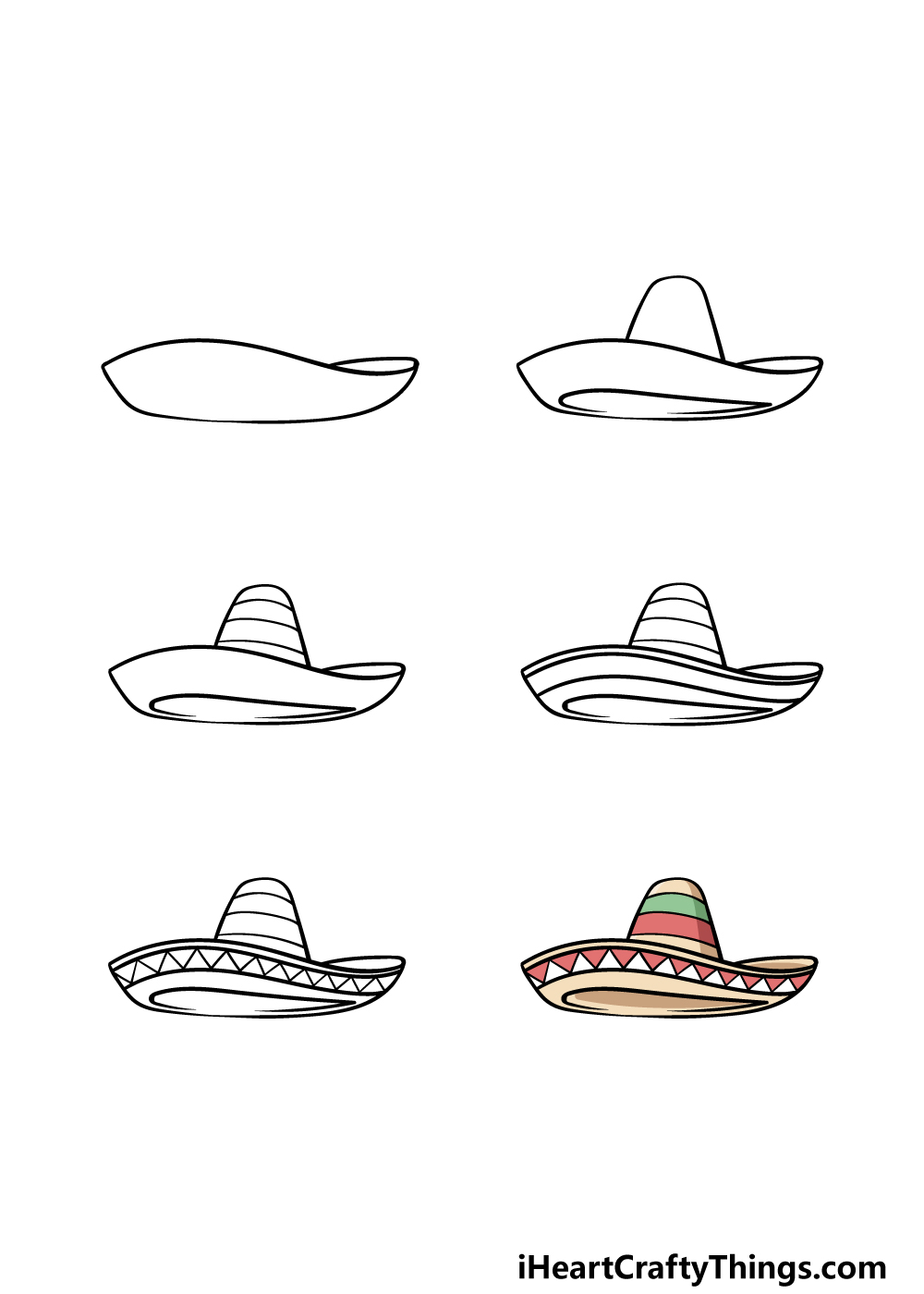 how to draw a Sombrero in 6 steps