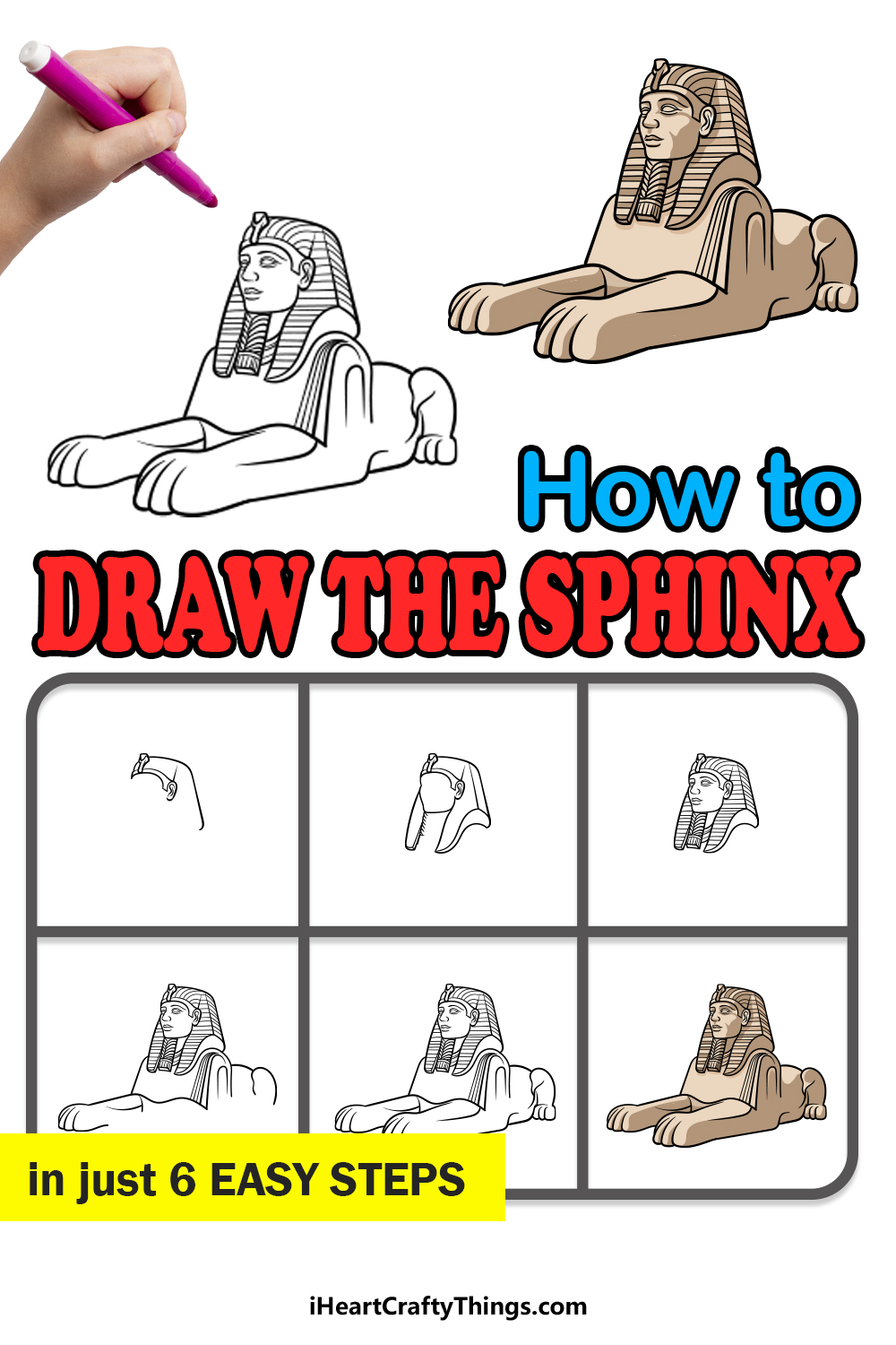 how to draw The Sphinx in 6 easy steps