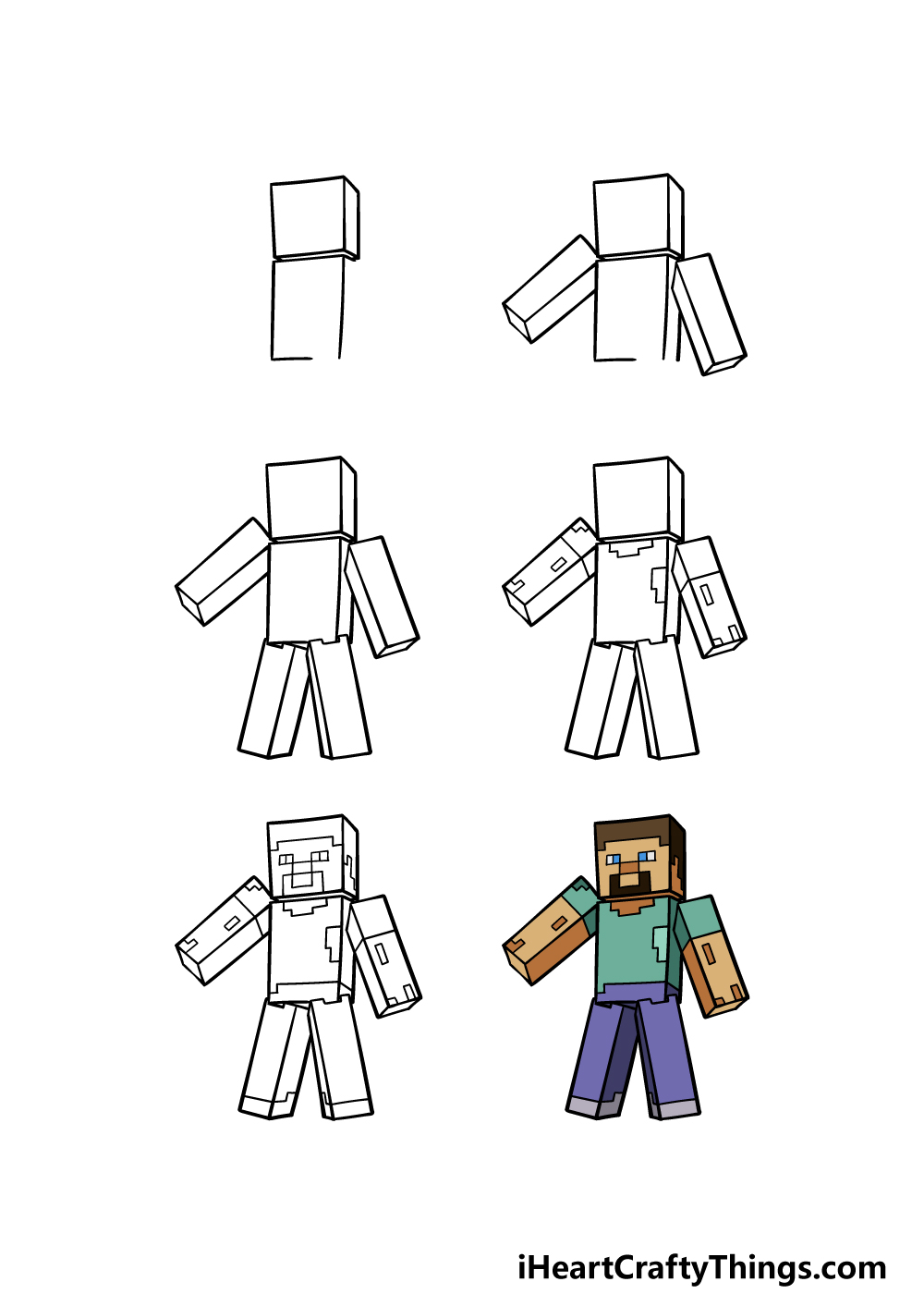 how to draw Steve from Minecraft in 6 steps