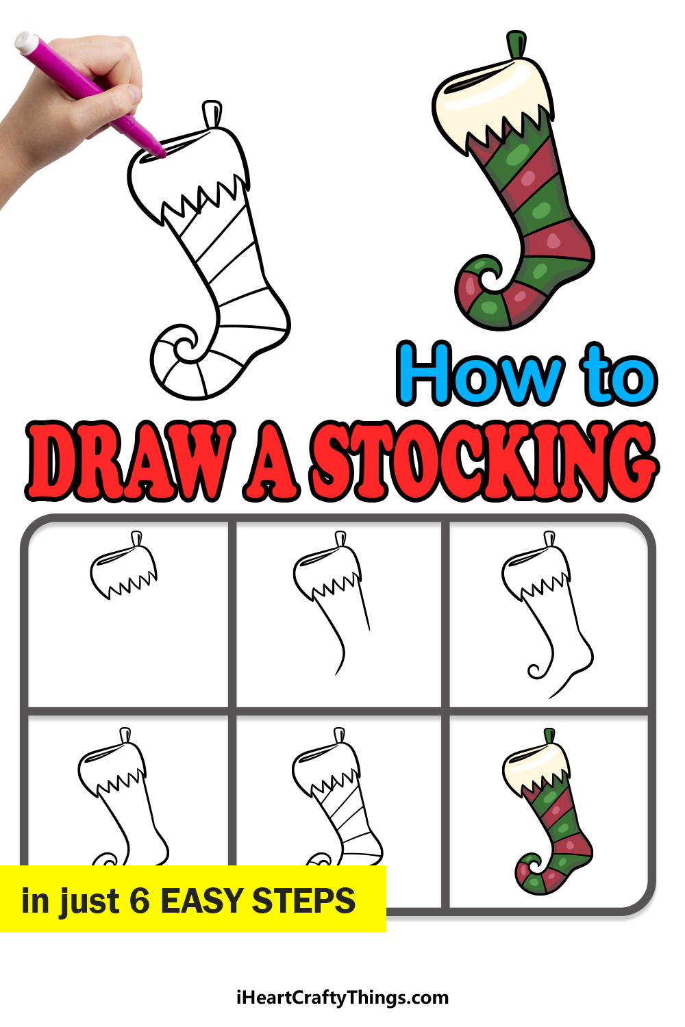 how to draw a Stocking in 6 easy steps